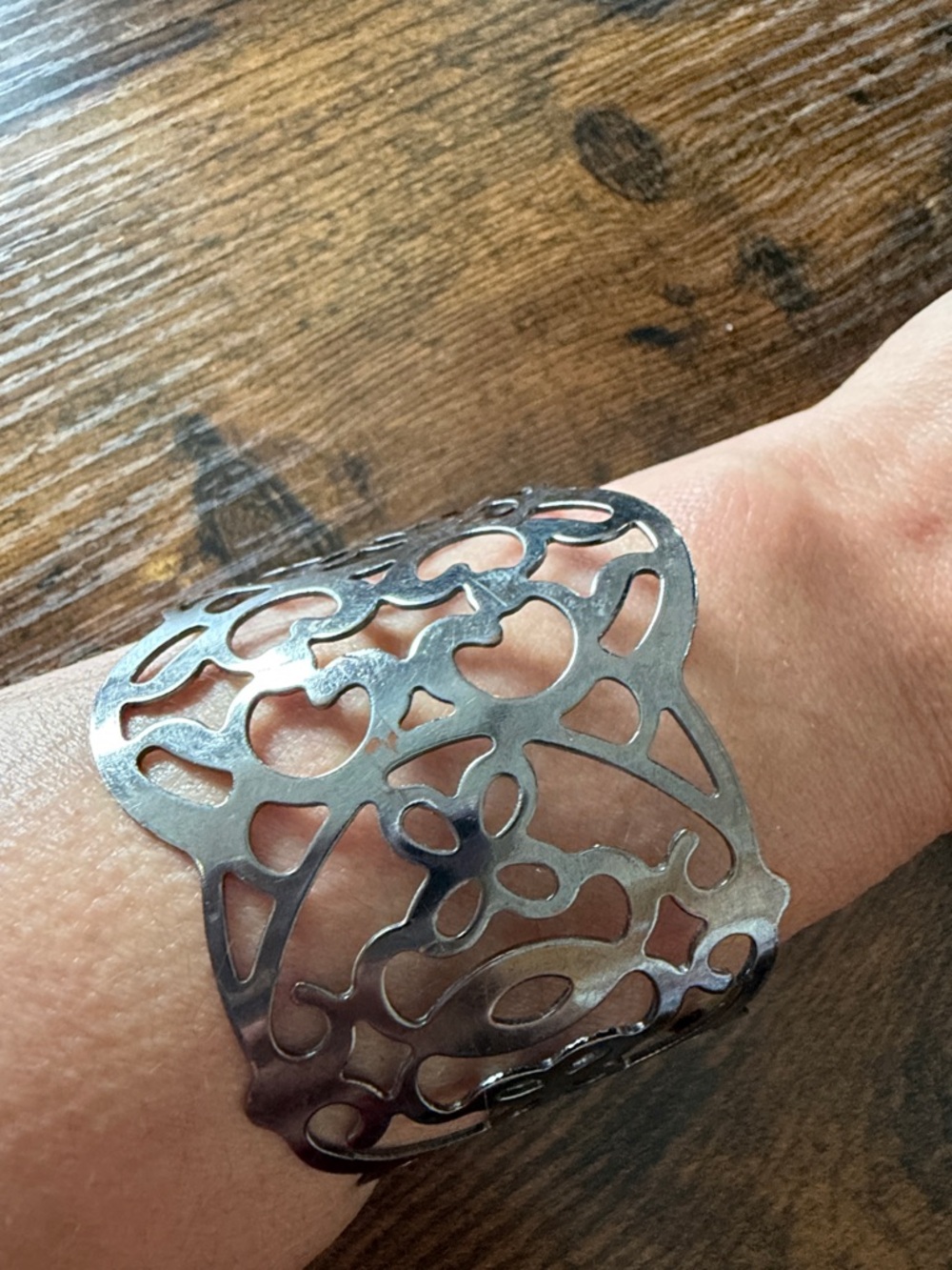 LiaSofia “Tulle”Silver Cutout Metal Cuff Bracelet